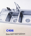 Hình ảnh: Chậu rửa bát Inox 2 hố có bàn C406