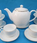 Hình ảnh: Bộ ấm chén Bát Tràng cao cấp dáng Minh Long kẻ chỉ