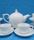 Hình ảnh: Bộ ấm chén trắng Bát Tràng dạng chóp lửa
