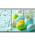 Hình ảnh: Tranh đồng hồ bộ 3 bức trứng DH472a (kích thước 75x45cm) Giá