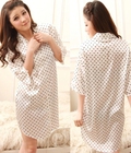Hình ảnh: Áo choàng ngủ cổ somi chấm bi đáng yêu quyến rũ tuyệt vời