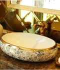 Hình ảnh: Chậu rửa đặt bàn họa tiết hoa vàng.
