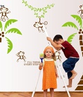 Hình ảnh: Decal dán tường Ovivi hai cây dừa và đàn khỉ OV731