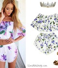 Hình ảnh: Set hoa rớt vai short lưng cao cao cấp