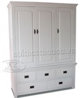 Hình ảnh: Tủ áo gỗ sồi 3 cánh 5 ngăn kéo màu trắng EUF 012 A- 1M4-1m6-
