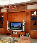 Hình ảnh: Vách ốp veneer trang trí kệ tivi