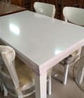 Hình ảnh: bộ bàn ăn trắng  60x90x75 + 6 ghế
