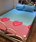 Hình ảnh: Bộ ga kèm 2 vỏ gối trơn tim hồng xanh