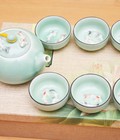 Hình ảnh: Bộ ấm trà men ngọc sáng bóng 2 cá 3D sang trọng