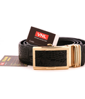 Hình ảnh: Dây thắt lưng da cá sấu nam da thật 100% chính hãng màu đen đầu vàng