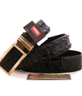 Hình ảnh: Dây thắt lưng cá sấu nam da thật 100% chính hãng Loại đặc biệt VNLDLCS0A15D Màu đen đầu vàng www.Caganu.com