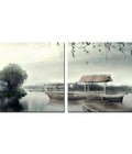Hình ảnh: Tranh Bộ 2 Tấm Thuyền Xưa DH902A (Kích Thước 80x40cm) 
