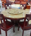 Hình ảnh: Bộ bàn ăn tròn gỗ xoan đào mặt đá mâm xoay