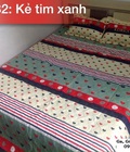 Hình ảnh: Bộ chăn ga gối trần bông kẻ tim xanh