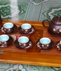 Hình ảnh: Bộ Ấm Trà Men Nâu Gụ Khắc Hoa Đào + Phụ Kiện !!!