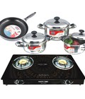 Hình ảnh: Bộ sản phẩm SUNHOUSE: Bếp gas dương kính, Bộ nồi inox + Chảo trơn