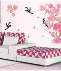 Hình ảnh: Decal Đào hồng và chim trắng đen