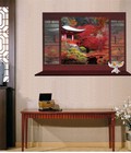 Hình ảnh: Decal Cửa sổ rừng hoa đỏ