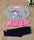 Hình ảnh: M516 Bộ thun cotton kẻ quần nơ gấu, bé gái, hiệu Chipi Kids, size 1 6, r/6