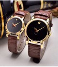 Hình ảnh: Đồng hồ Movado CPA 009 mặt tròn xi vàng dây da nâu
