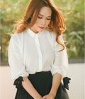 Hình ảnh: Áo Sơ Mi Nữ Trắng Đẹp Hàng Uniqlo Xuất Khẩu Không Nhăn, Áo Sơ Mi Cổ Đức Đẹp.