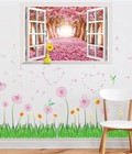 Hình ảnh: Decal dán tường combo cửa sổ hoa đào và chân tường bồ công a