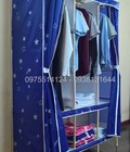 Hình ảnh: Tủ vải khung gỗ 3 buồng 6 ngăn -  màu xanh hình ngôi sao