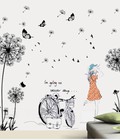 Hình ảnh: Decal dán tường combo hoa bồ công anh và cô gái xe đạp PK269