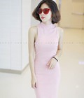 Hình ảnh: Đầm thun cổ lọ Hồng nude AGE2X