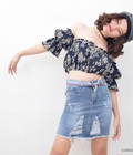Hình ảnh: Áo kiểu croptop bẹt vai tay ngắn