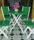 Hình ảnh: Bàn ghế cafe trà sữa gỗ xếp đa màu 
