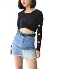 Hình ảnh: Croptop tay dài đục lỗ xoắn bụng