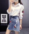 Hình ảnh: Sét đồ chân váy bò kèm áo sơ mi thêu hoa thủ công