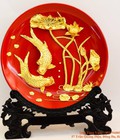 Hình ảnh: Đĩa ngọc cá chép hoa sen dát vàng 24k