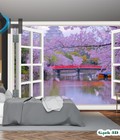 Hình ảnh: Gạch 3D ốp tường cửa sổ hoa anh đào mẫu CS78