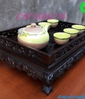 Hình ảnh: Khay trà lưỡng long chầu nguyệt gỗ mun size trung