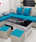 Hình ảnh: Sofa nỉ phòng khách màu xanh dương SFN015