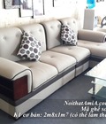 Hình ảnh: Ghế sofa da góc chữ L hiện đại tay ốp gỗ mã 157