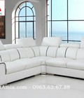 Hình ảnh: Bộ sofa da góc phòng khách màu trắng viền đen AmiA SFD107