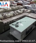 Hình ảnh: Bàn trà gỗ màu trăng mặt kính 2 ngăn kéo BTR 144