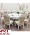 Hình ảnh: Bàn Ăn Mặt Đá Tròn Tân Cổ Điển Trắng 8 Ghế VIP 