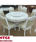 Hình ảnh: Bàn Ăn Mặt Đá Tròn Tân Cổ Điển Trắng 6 Ghế