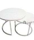 Hình ảnh: Bộ bàn sofa cặp mặt đá trắng vân mây chân inox 304 nhập khẩu