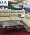 Hình ảnh: Bộ ghế sofa da góc chữ L AmiA SFD142 tay ốp gỗ độc đáo