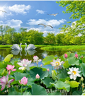 Hình ảnh: Tranh gạch men 3D ao sen thiên nga 