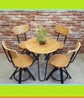 Hình ảnh: Thanh Lý Bộ Bàn Ghế Cafe Chân Sắt Mặt Gỗ Tròn