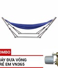 Hình ảnh: Combo Võng xếp inox cao cấp và máy đưa tự động VINANOI VNK-N01-VN365 (Xanh)