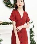 Hình ảnh: Đầm đỏ cổ V nút đen CAO CẤP LL15020 mới nè