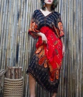 Hình ảnh: Đầm thổ cẩm maxi tay dơi bohemian đỏ đen