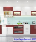 Hình ảnh: Tủ bếp Acrylic kết hợp 2 màu trắng đỏ hiện đại